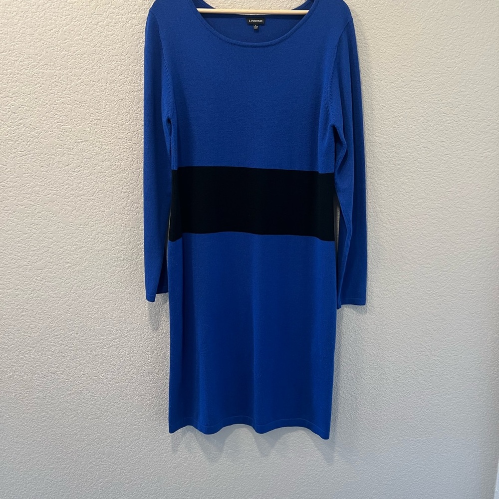 J. Peterman Royal Blue and Black Long Sleeve Dress